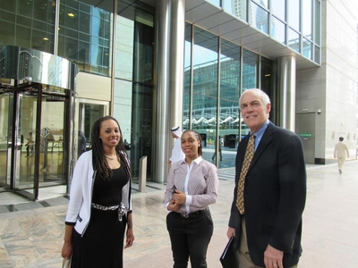 Professor Randolph and his students outside the Dubai Financial Center.